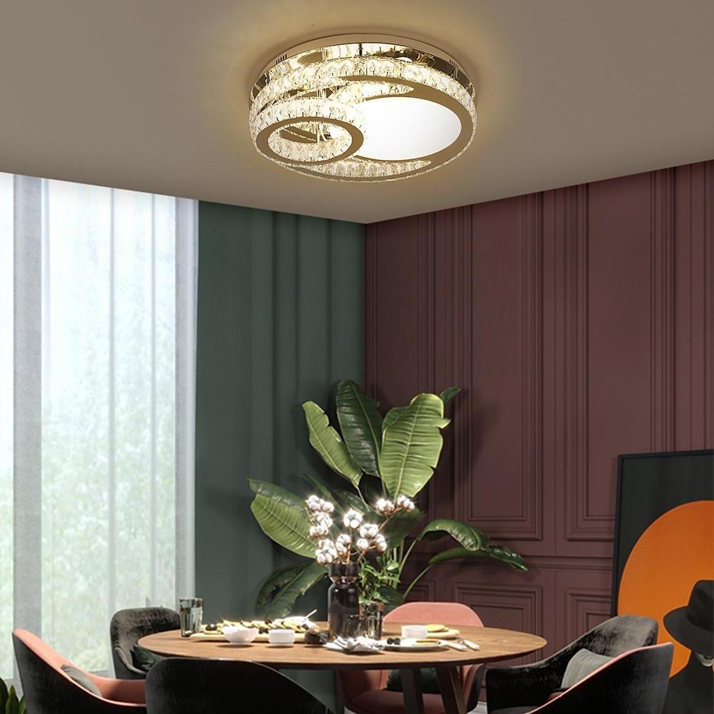 Overlapping Circles Crystal Stainless Steel LED Flush Mount Ceiling Light