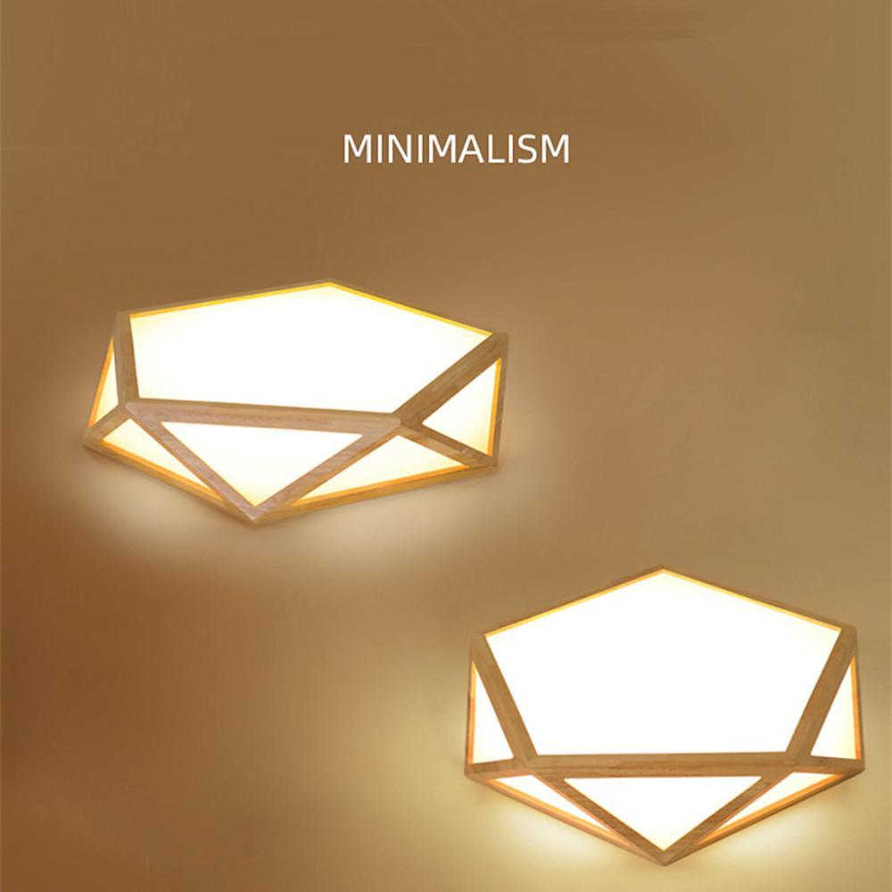 Geometric Shape Rustic Wood LED Flush Mount Ceiling Light