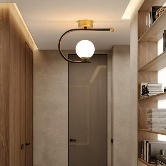Black Flush Mount Ceiling Light – Curved Globe Traditional Design