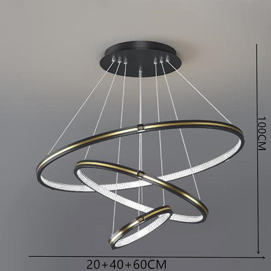 Stylish 3 Rings LED Chandelier – Gold & Black Finish