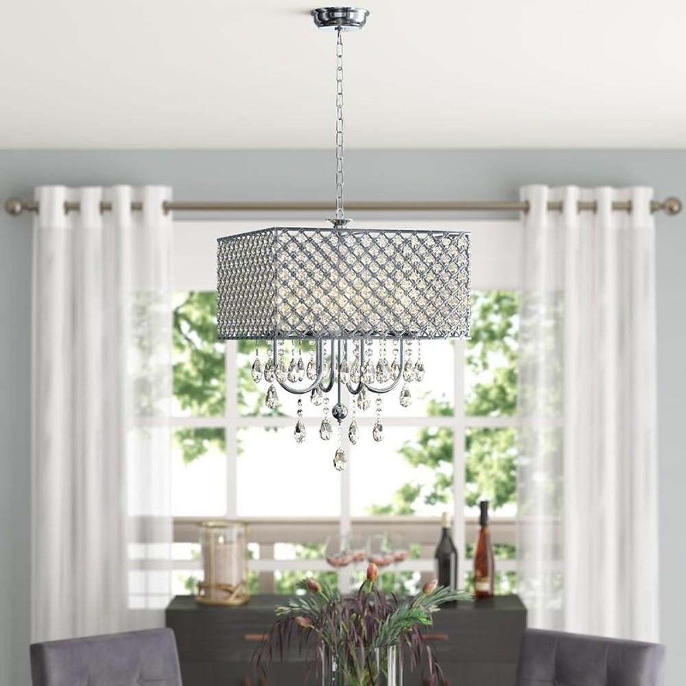 Square Electroplated Metal Glass LED Nordic Chandelier Pendant Light