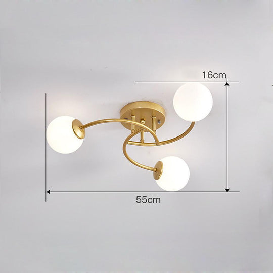 5-Light Glass Globe Swirled Metal LED Modern Flush Mount Ceiling Light