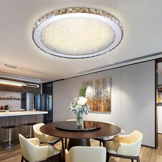 16" Rounded Antique Metal Crystal LED Flush Mount Ceiling Light