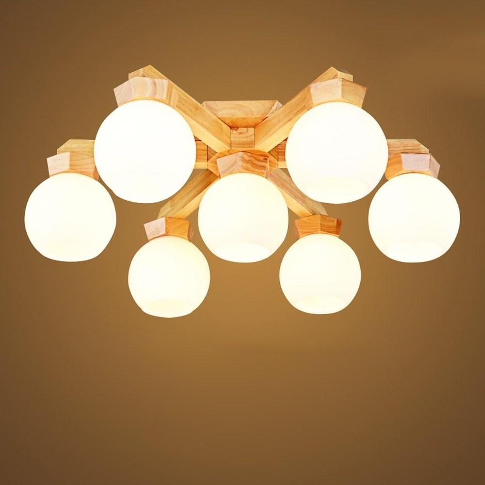 Nordic Style Wood LED Globe Flush Mount Ceiling Lighting