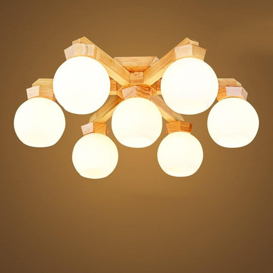Nordic Style Wood LED Globe Flush Mount Ceiling Lighting