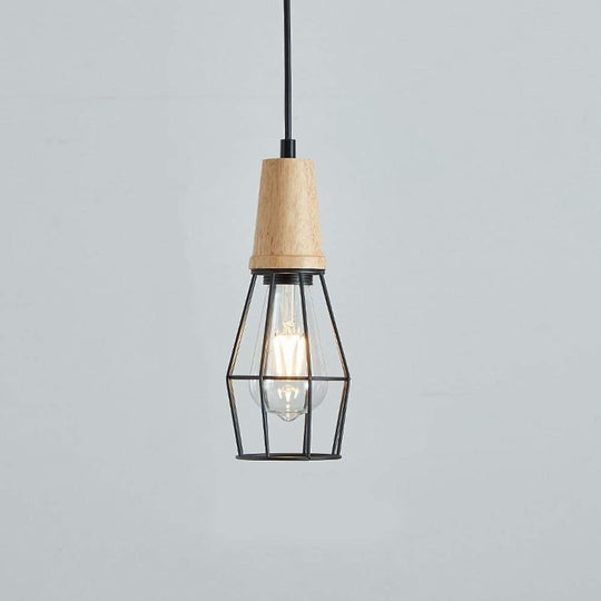 Antique Lantern Vintage Metal Wood LED Pendant Light