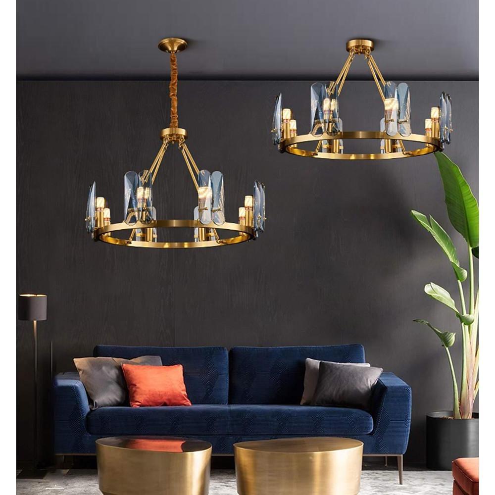 8-Light LED Circular Glass Copper Nordic Chandelier – Ceiling Lights