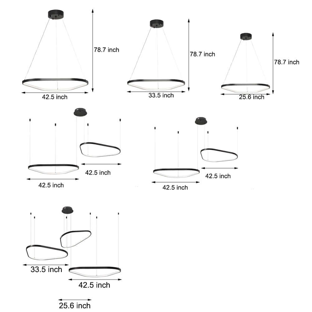 Black Triangle Ring LED Chandelier – 1/2/3 Light Options