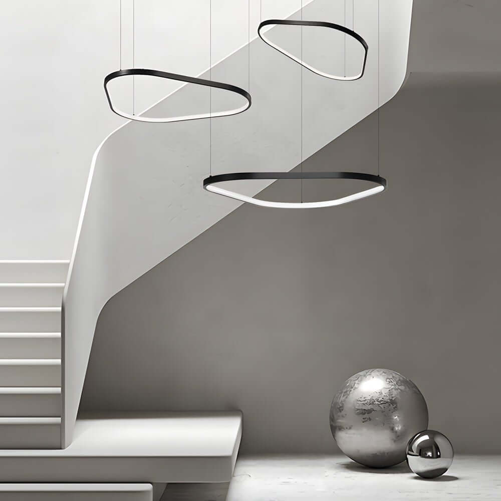 Black Triangle Ring LED Chandelier – 1/2/3 Light Options
