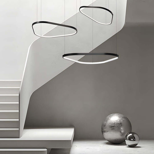 Black Triangle Ring LED Chandelier – 1/2/3 Light Options