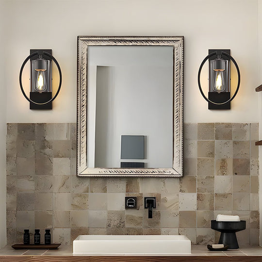 Black Industrial Tungsten Bulb Bathroom Wall Sconce