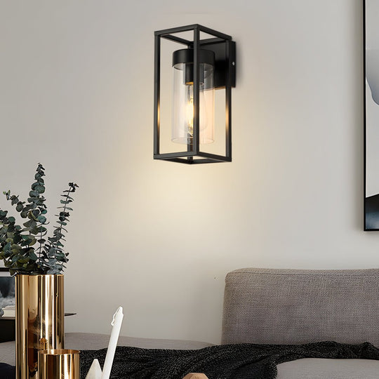Black Iron Frame Retro Glass Cover Industrial Wall Sconce