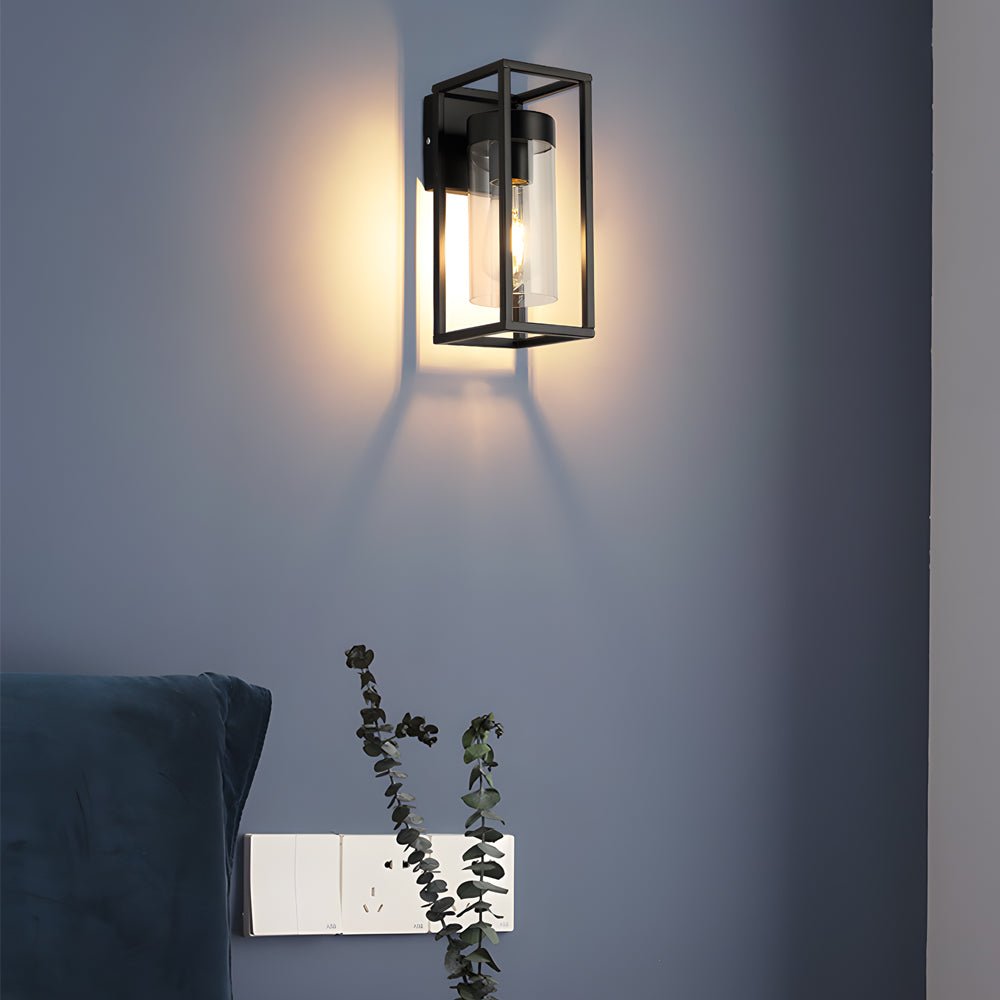 Black Iron Frame Retro Glass Cover Industrial Wall Sconce
