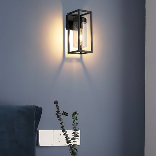 Black Iron Frame Retro Glass Cover Industrial Wall Sconce