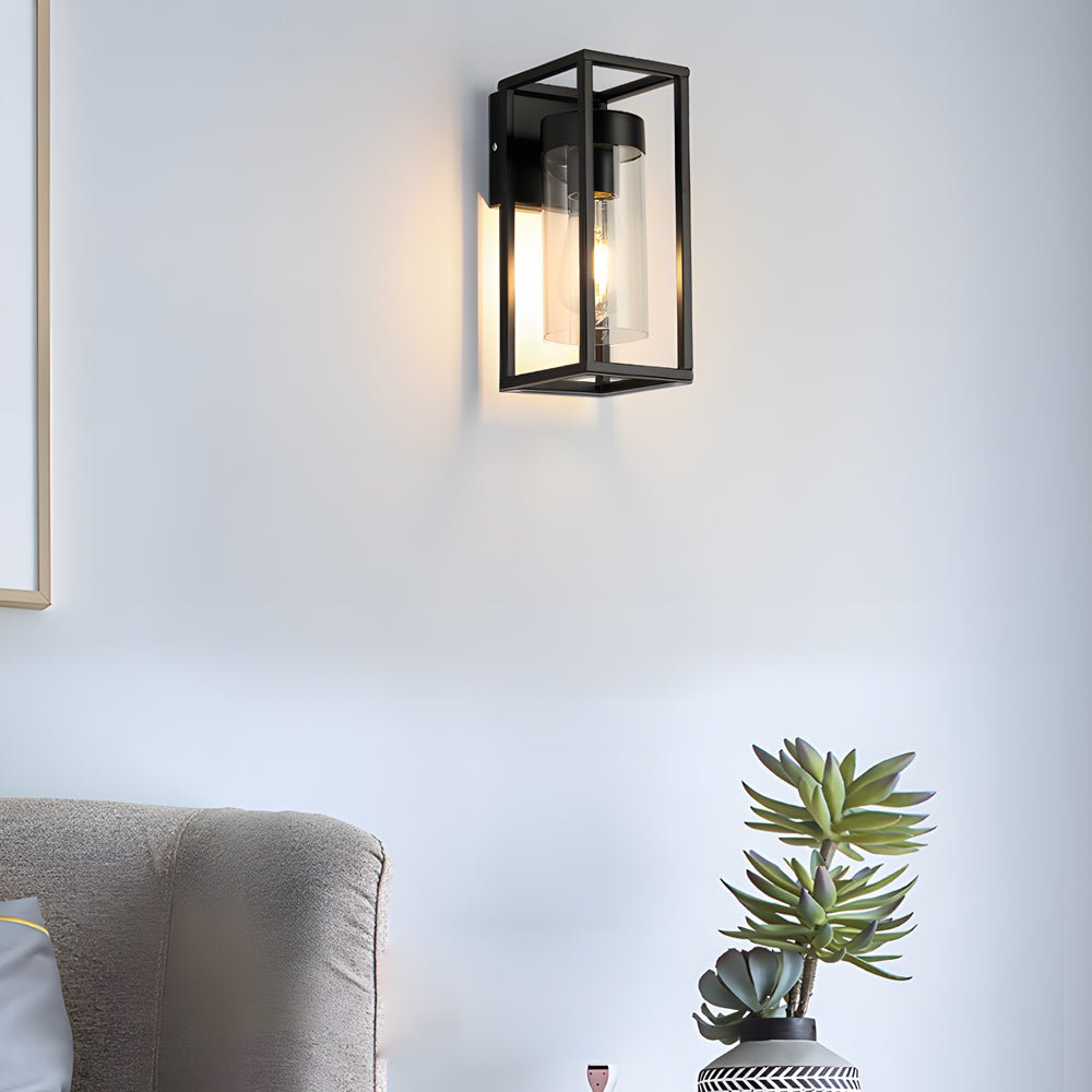 Black Iron Frame Retro Glass Cover Industrial Wall Sconce