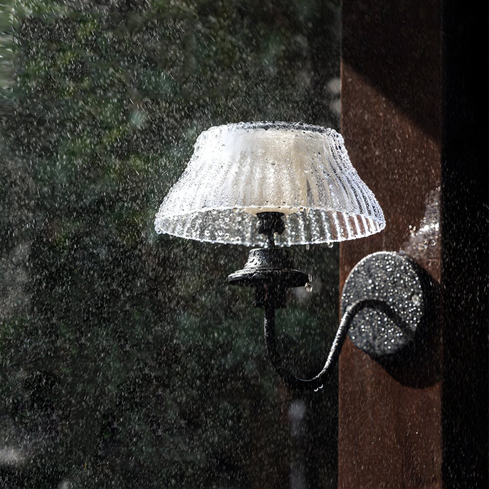 Black Metallic Arm Solar Outdoor Wall Light with Adjustable Shade
