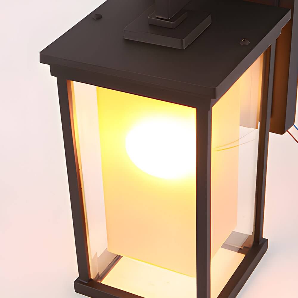 Black Square Outdoor Wall Lantern with Double Glass
