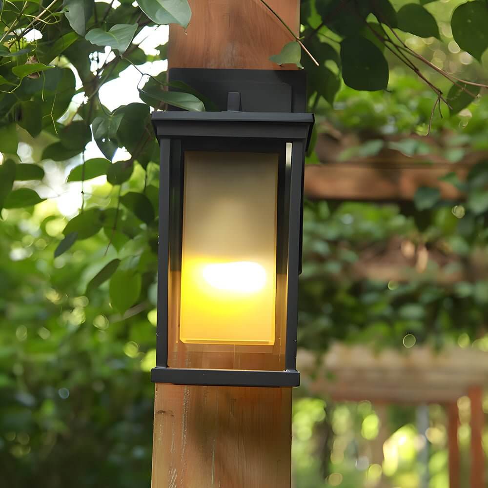 Black Square Outdoor Wall Lantern with Double Glass