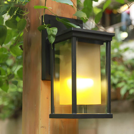 Black Square Outdoor Wall Lantern with Double Glass