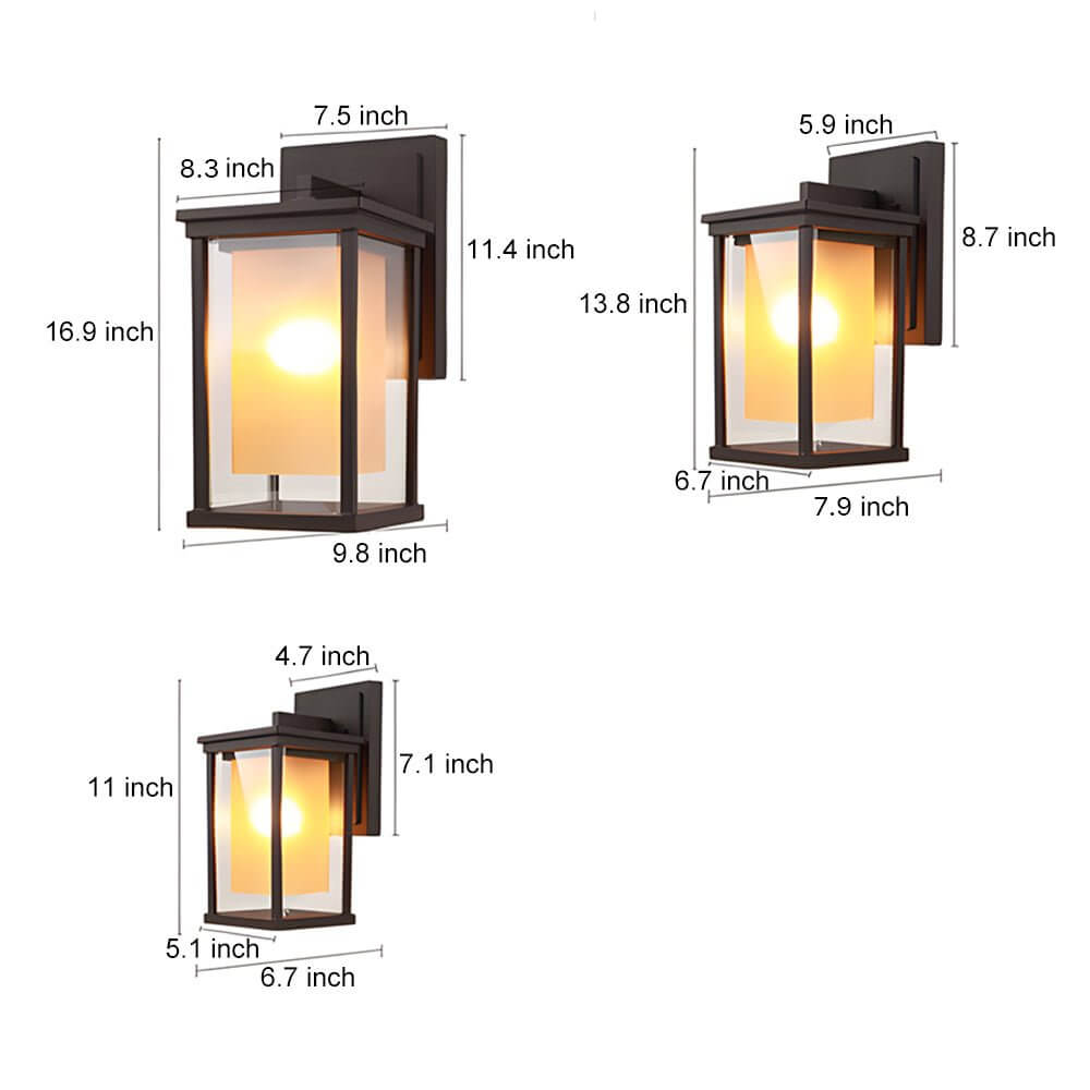 Black Square Outdoor Wall Lantern with Double Glass