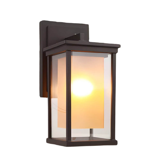 Black Square Outdoor Wall Lantern with Double Glass
