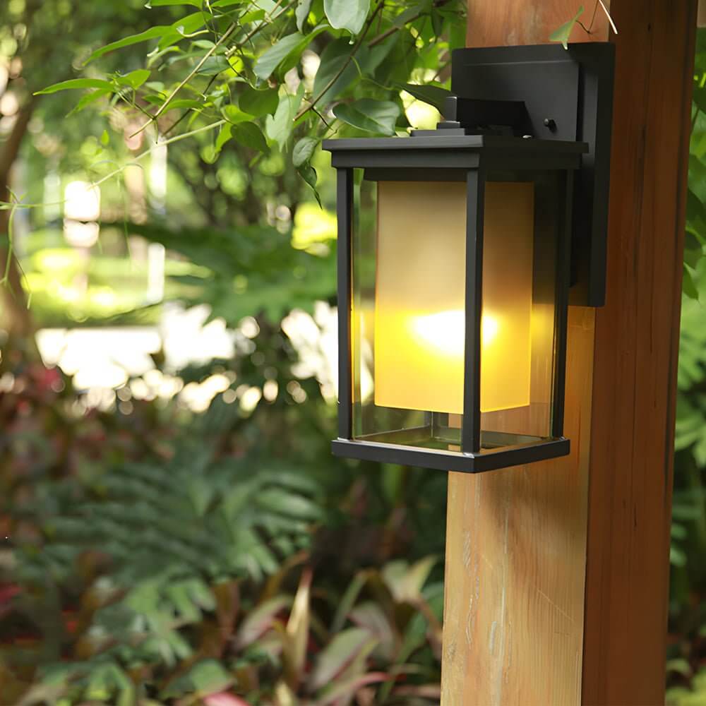 Black Square Outdoor Wall Lantern with Double Glass