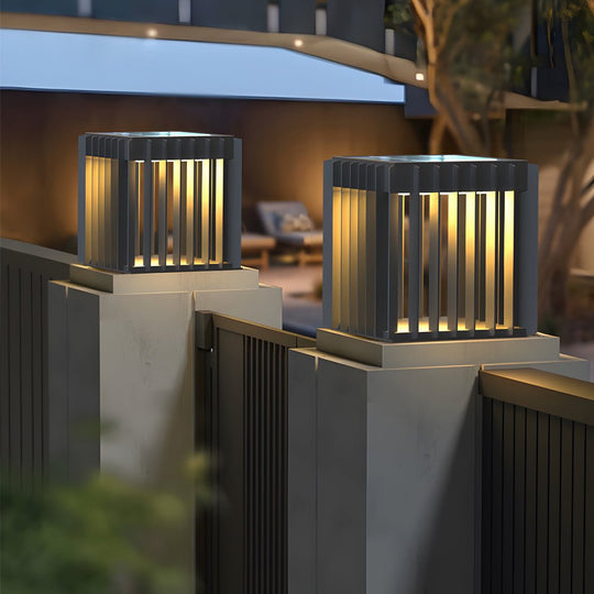 Black Square LED Outdoor Pillar Post Light