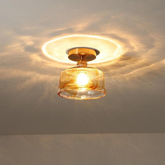 Creative Glass Lantern LED Electroplated Nordic Semi Flush Mount Ceiling Light