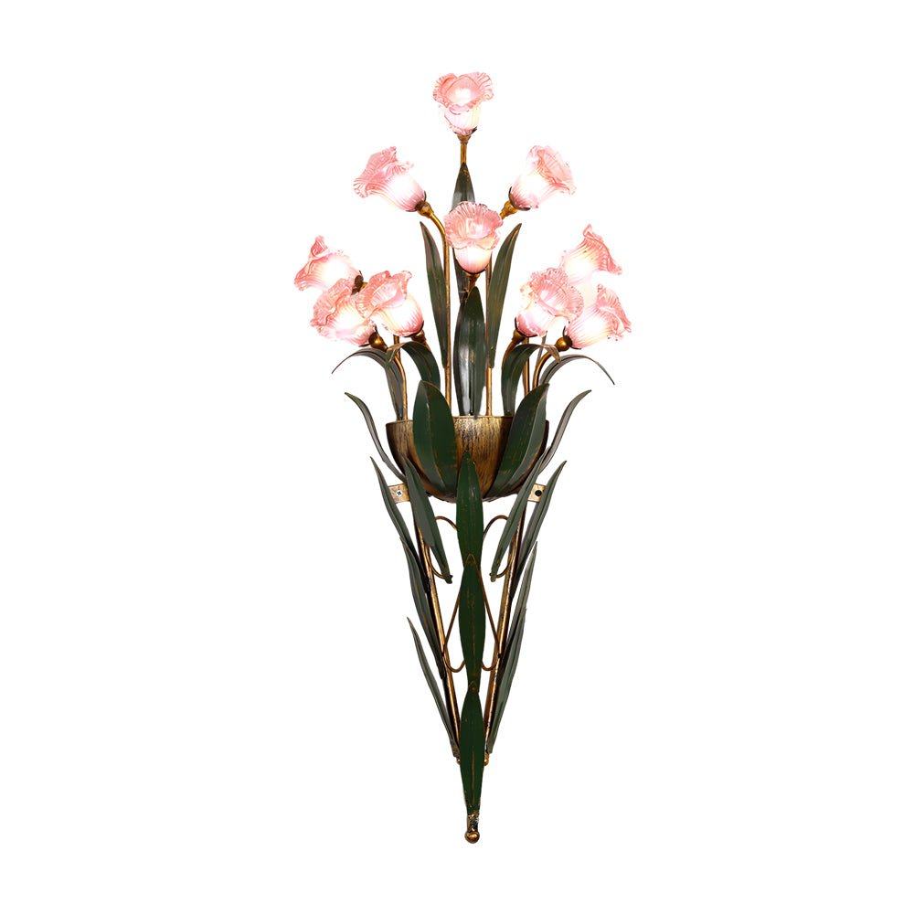 Bouquet Flowers Leaves American Style Glass Wall Lamp