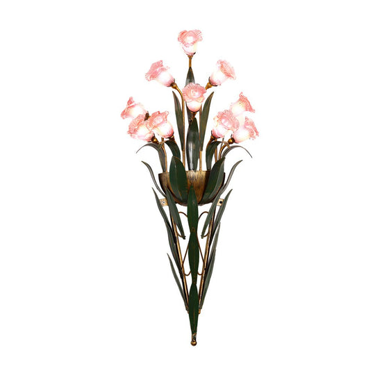 Bouquet Flowers Leaves American Style Glass Wall Lamp