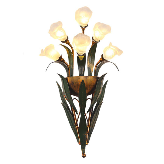 Bouquet Flowers Leaves American Style Glass Wall Lamp