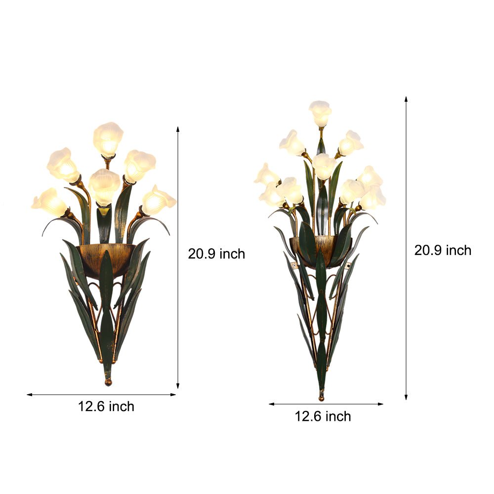 Bouquet Flowers Leaves American Style Glass Wall Lamp