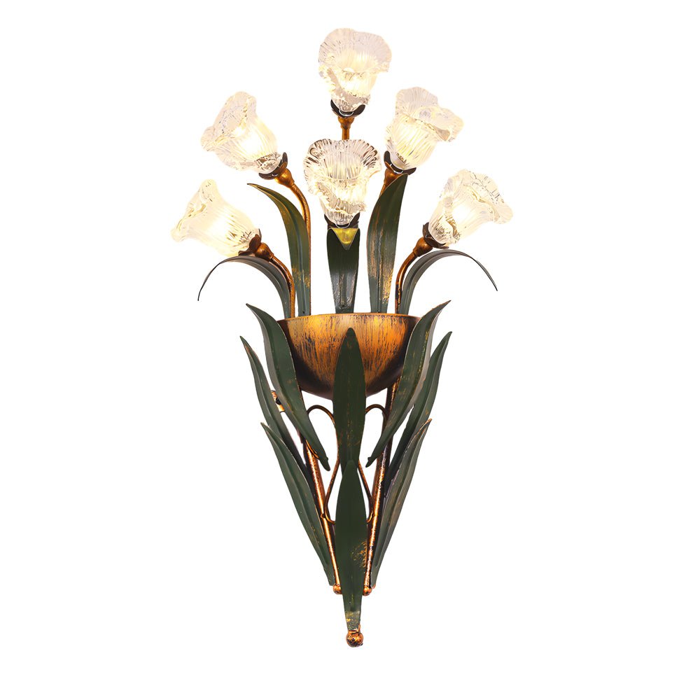 Bouquet Flowers Leaves American Style Glass Wall Lamp