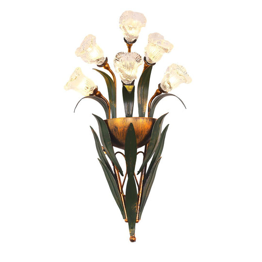 Bouquet Flowers Leaves American Style Glass Wall Lamp