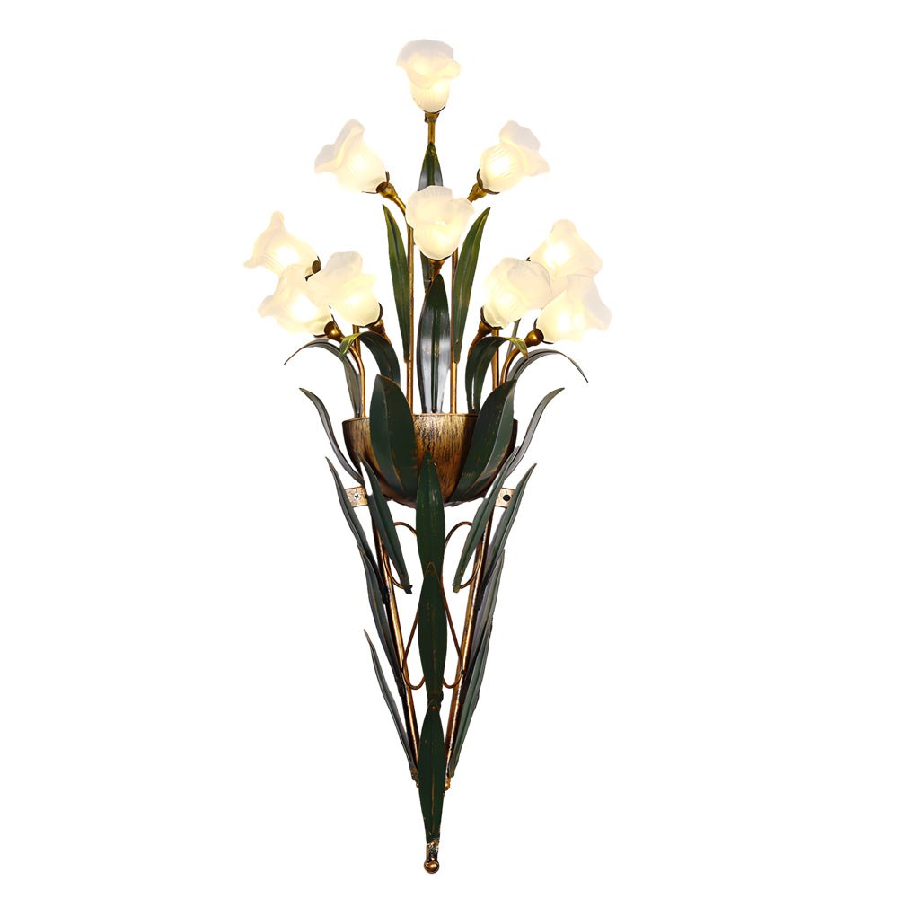 Bouquet Flowers Leaves American Style Glass Wall Lamp