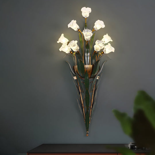 Bouquet Flowers Leaves American Style Glass Wall Lamp