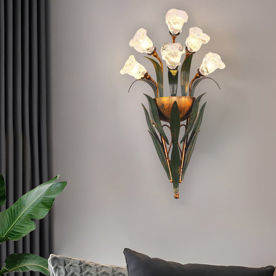 Bouquet Flowers Leaves American Style Glass Wall Lamp