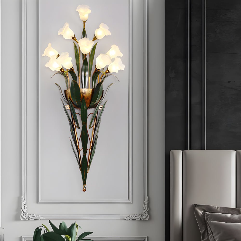 Bouquet Flowers Leaves American Style Glass Wall Lamp