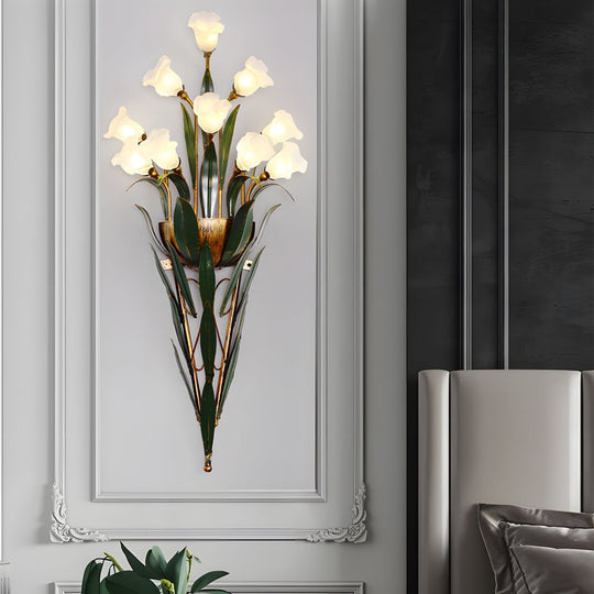Bouquet Flowers Leaves American Style Glass Wall Lamp