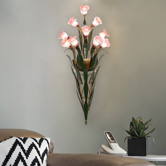 Bouquet Flowers Leaves American Style Glass Wall Lamp