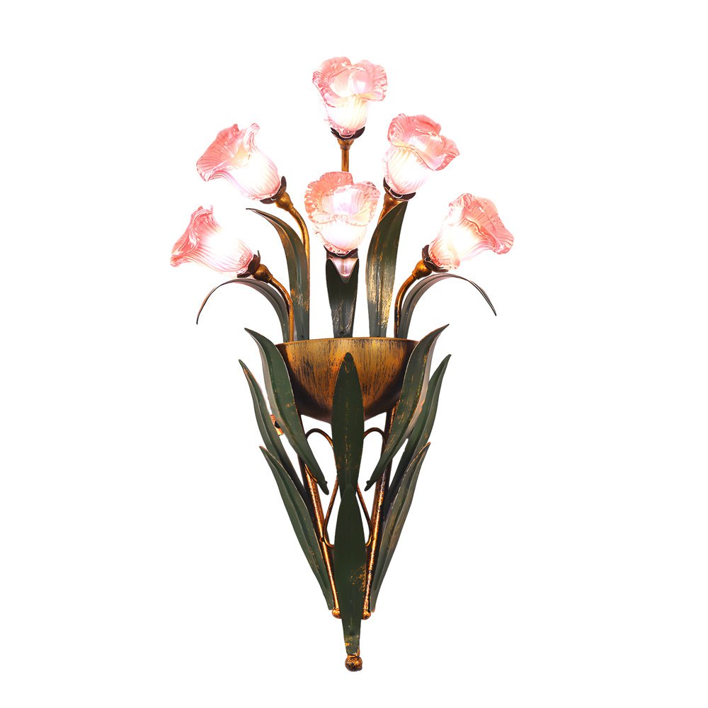 Bouquet Flowers Leaves American Style Glass Wall Lamp