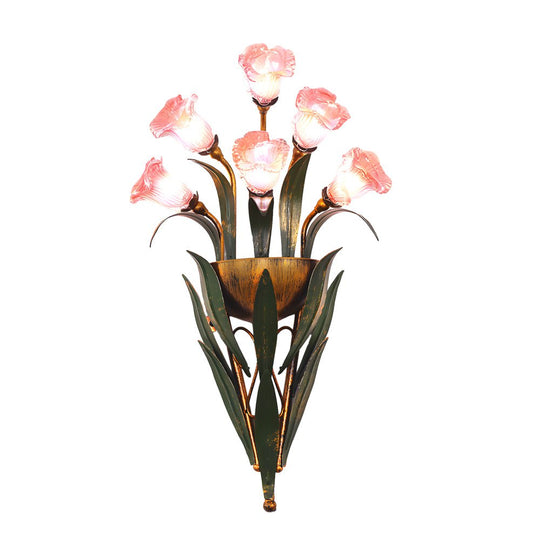Bouquet Flowers Leaves American Style Glass Wall Lamp