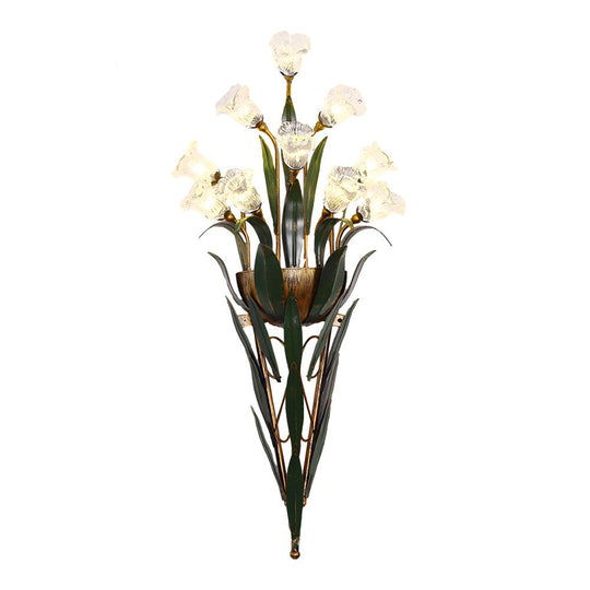 Bouquet Flowers Leaves American Style Glass Wall Lamp