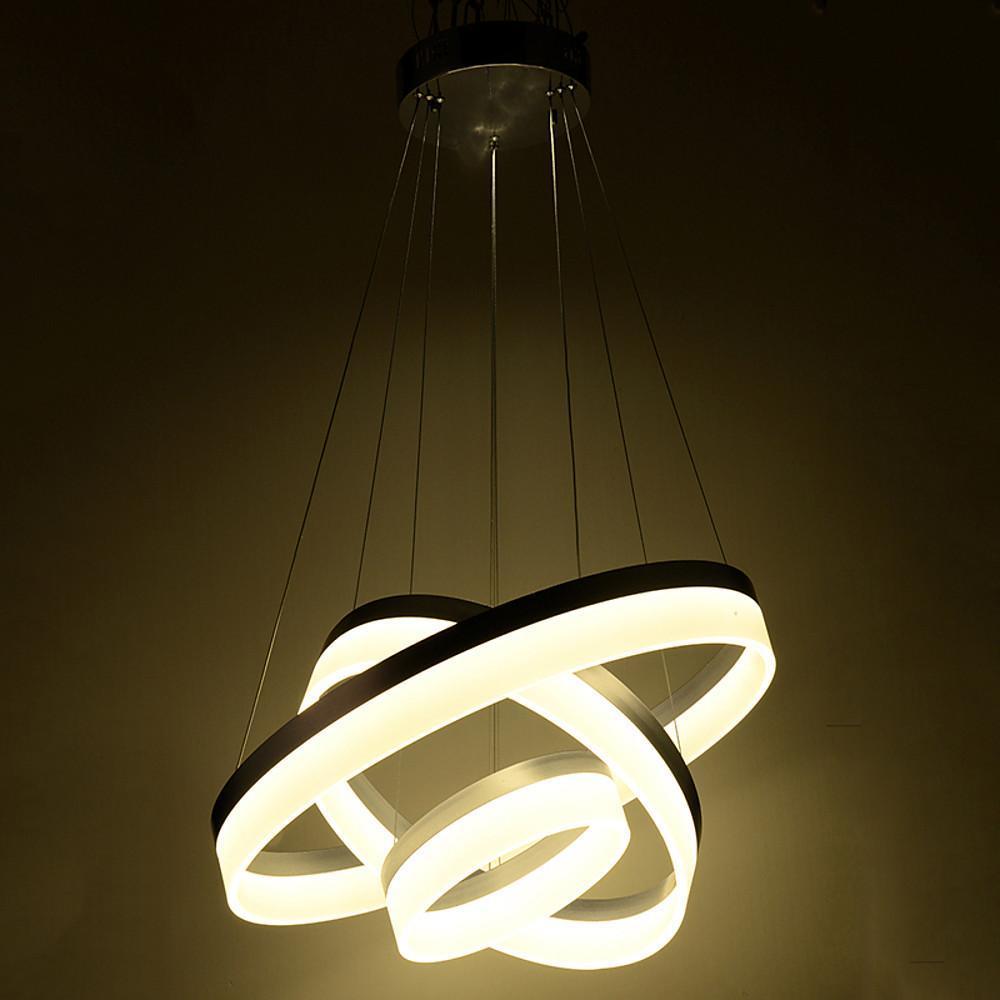 24'' Adjustable Three-Ring Vintage Metal Acrylic LED Chandelier Pendant Light