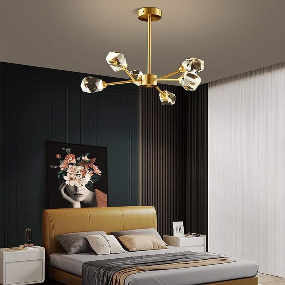 6-Light Electroplated Crystal LED Nordic Chandelier – Hanging Ceiling Light