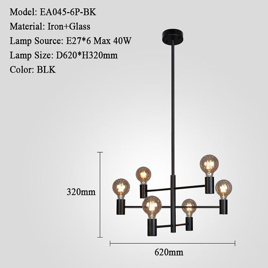 Nordic Black Sputnik Industrial 6-Bulb LED Chandelier