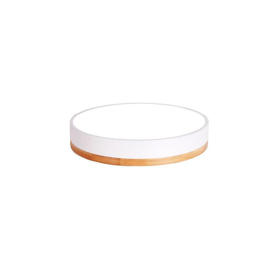 Circular Drum Flush Mount LED Ceiling Light with Metal and Wood Accents