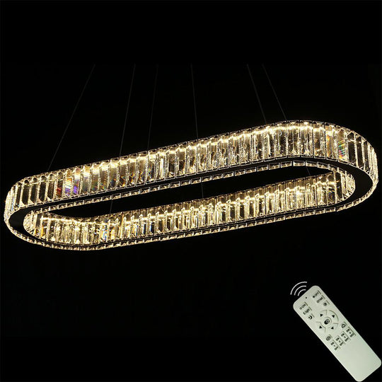 Chrome & Gold Crystal Oval Ring LED Pendant Chandelier