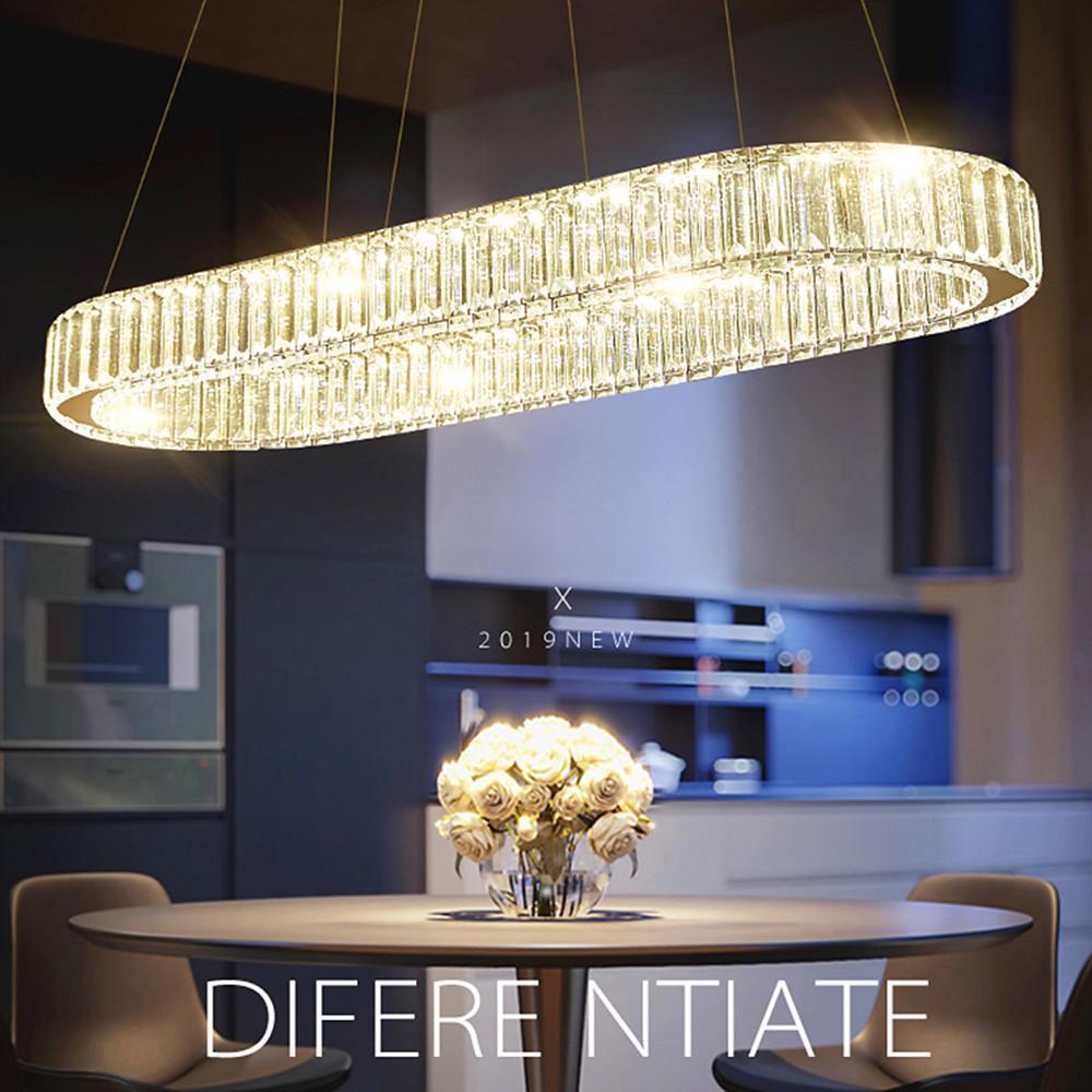 Chrome & Gold Crystal Oval Ring LED Pendant Chandelier