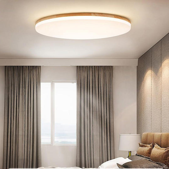 Circular Minimalist Flush Mount Wood Acrylic LED Ceiling Light